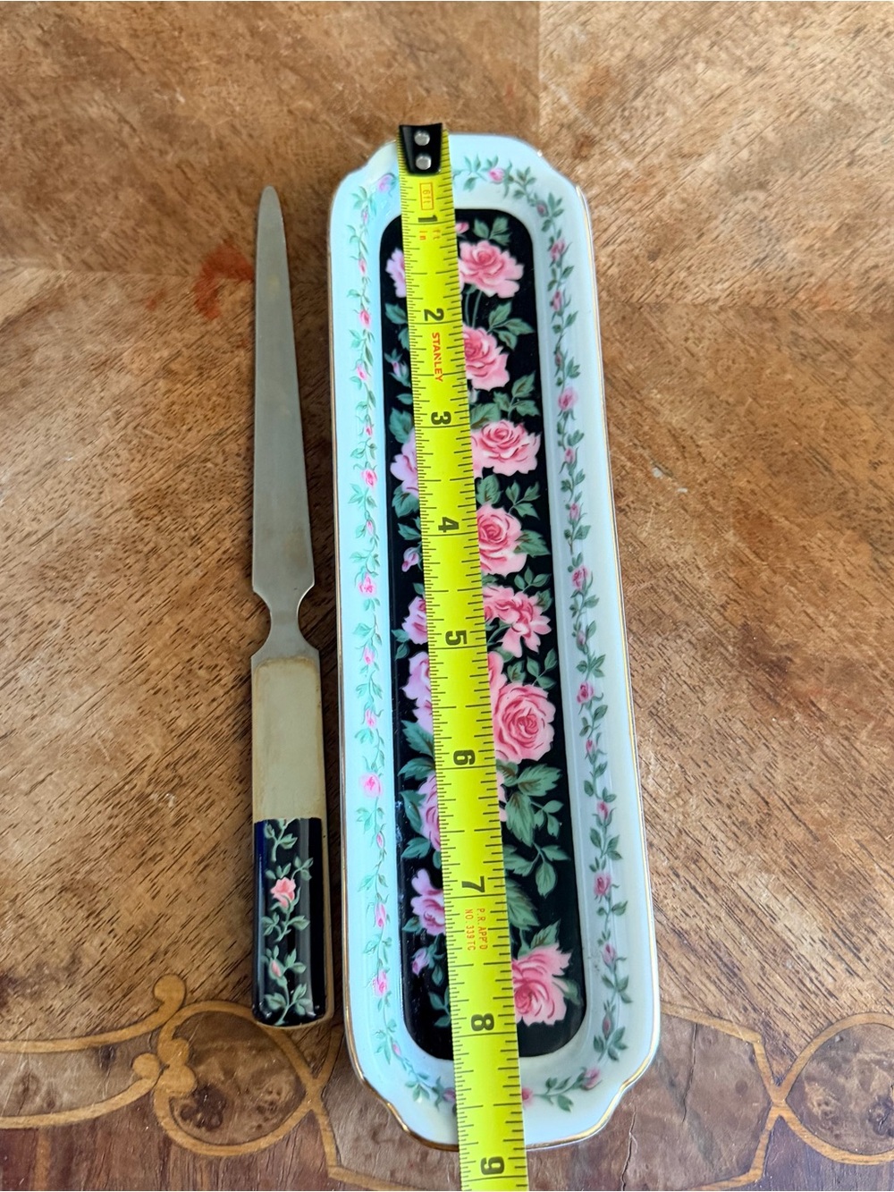 VTG Neiman Marcus Japan Desk Tray Broken Letter Opener AS IS Pink Roses